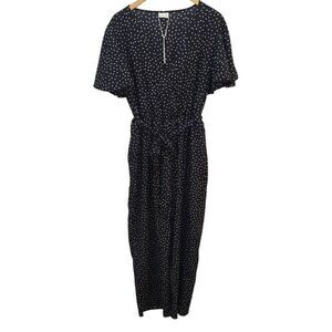 Suki So belted faux wrap Jumpsuit black white polka dot pockets XL New